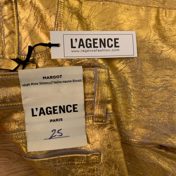L’AGENCE High Rise Skinny Margot Gold Jeans Coated - Picture 4 of 8